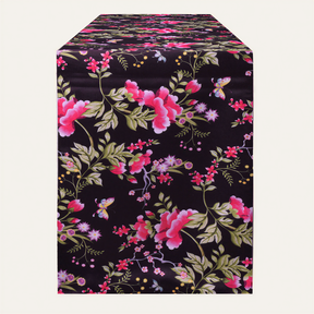 Printed table runner by RN-6, Saku Black design, featuring a stylish black printed pattern on fabric for elegant table decor.