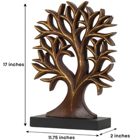 Large hand-carved Brumit Tree of Life wooden sculpture, decorative wooden décor piece by Decozen Luxe for home display.