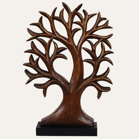 Large hand-carved wooden Tree of Life sculpture by Decozen Luxe, detailed natural wood decor for home or gift.