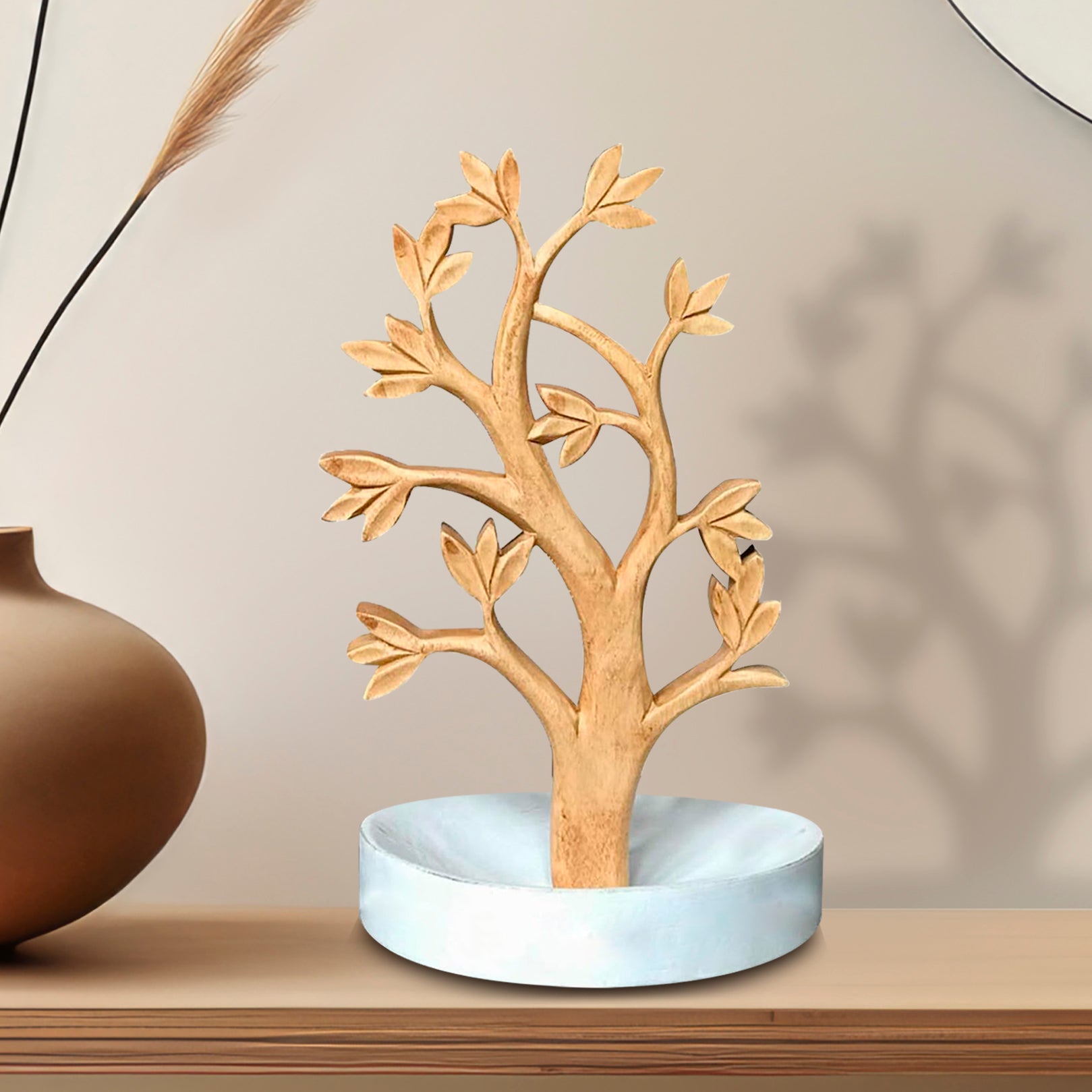 Timber Grace – Solid Wood Jewelry Tree, Handmade Decorative Organizer Stand - Decozen