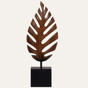 Hand-carved wooden sculpture of a leaf by 01P-0621, artistic wooden décor piece for home decoration or gift.