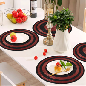 Set of four Charlier Grace beaded placemats from BD Collection, 14-inch decorative dining table decor featuring elegant beaded design.