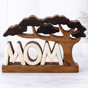 Handmade wooden sculpture titled Graceful Mom, a heartfelt decorative wooden décor piece by LAY024 featuring a mother figure.
