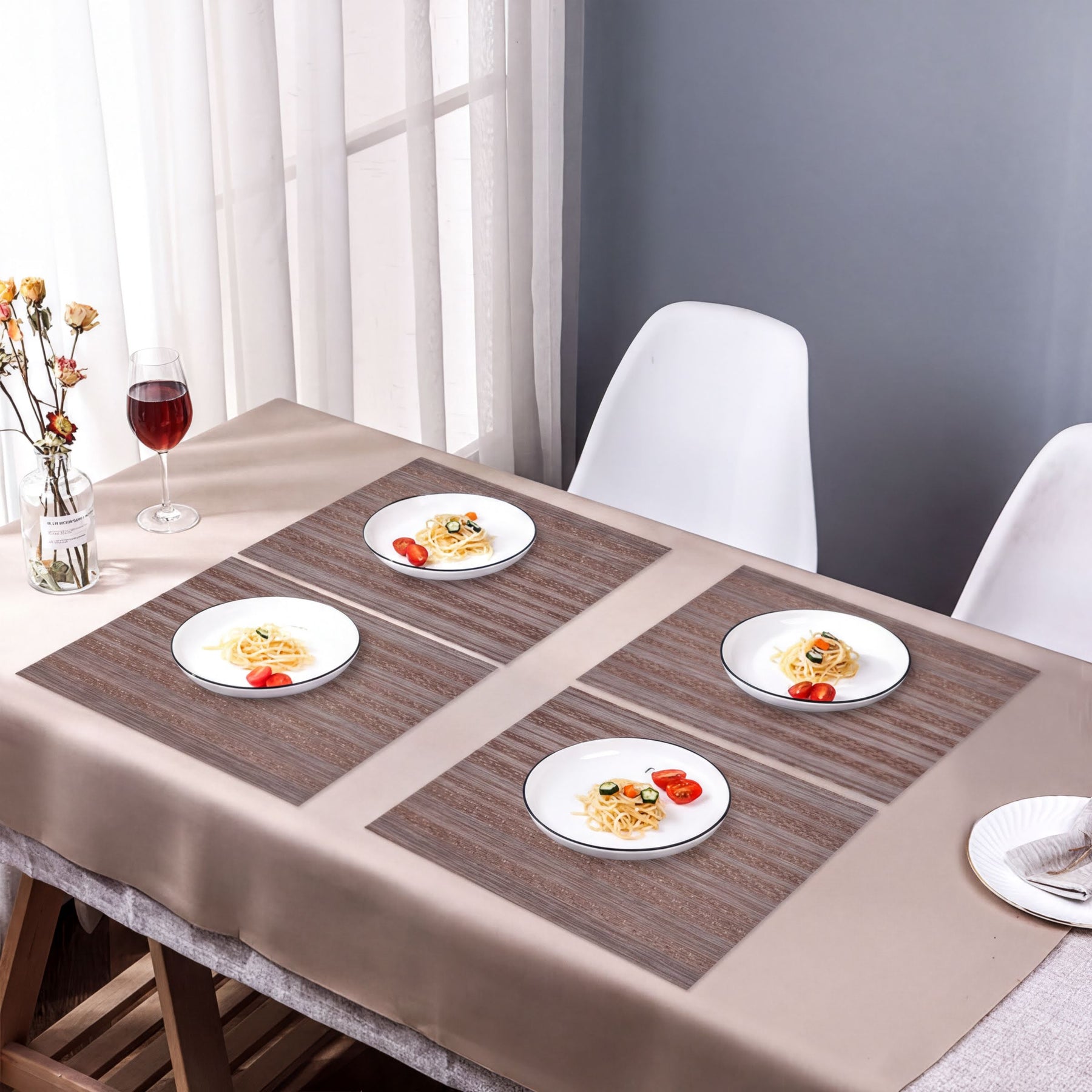 Set of four PVC placemats for dining table by 81810, featuring durable, decorative surface for protecting and enhancing table settings.