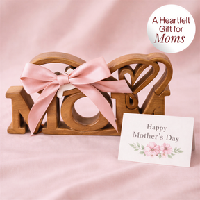 Hand carved wooden sculpture titled "Best Mom Ever" by LAY025, a decorative wooden décor piece perfect as a Mother’s Day gift.
