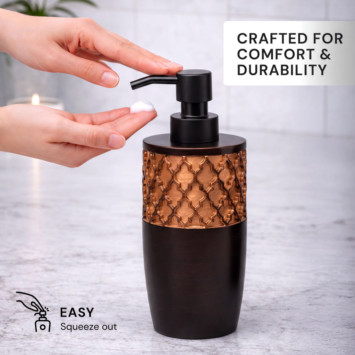 Modern bathroom décor accessories set by AH7006 featuring six sleek, elegant bath accessories in the Wally Collection.
