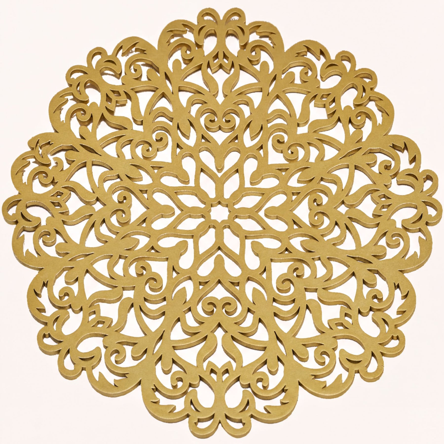 Set of two gold wooden placemats with a natural wood finish, ideal for dining tables and table protection.