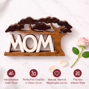 Handmade wooden sculpture titled Graceful Mom, featuring a heartfelt decorative wooden décor piece by LAY024.