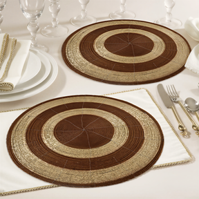 Set of four Dillen Grace beaded placemats from The Dillen Collection, 14-inch elegant decorative table decor for dining.