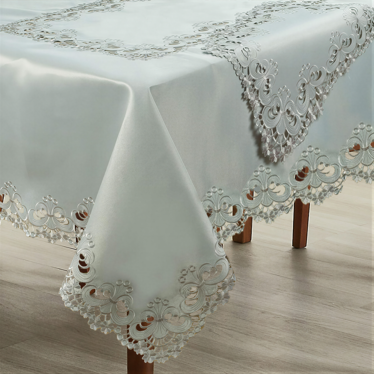 Elegant table cover from The Creola Collection featuring European embroidery, designed as a stylish table topper by FL3412-TC.