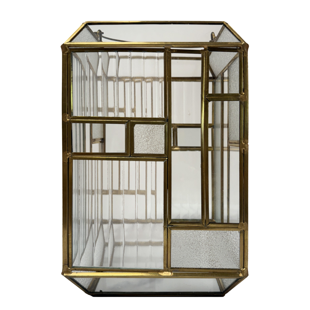 Gold Metal Frame and Glass Candle Holder Lantern