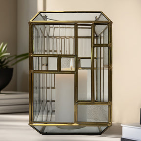 Gold Metal Frame and Glass Candle Holder Lantern - Decozen