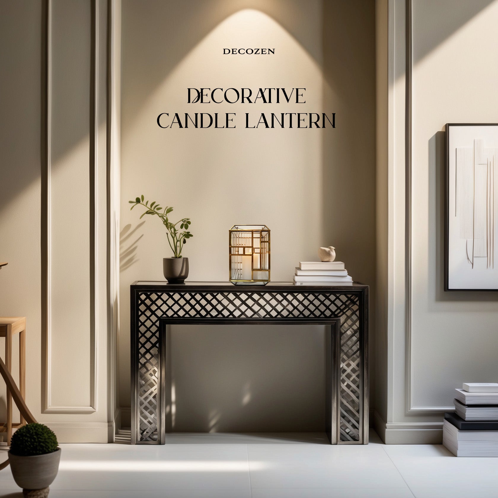 Gold Metal Frame and Glass Candle Holder Lantern - Decozen