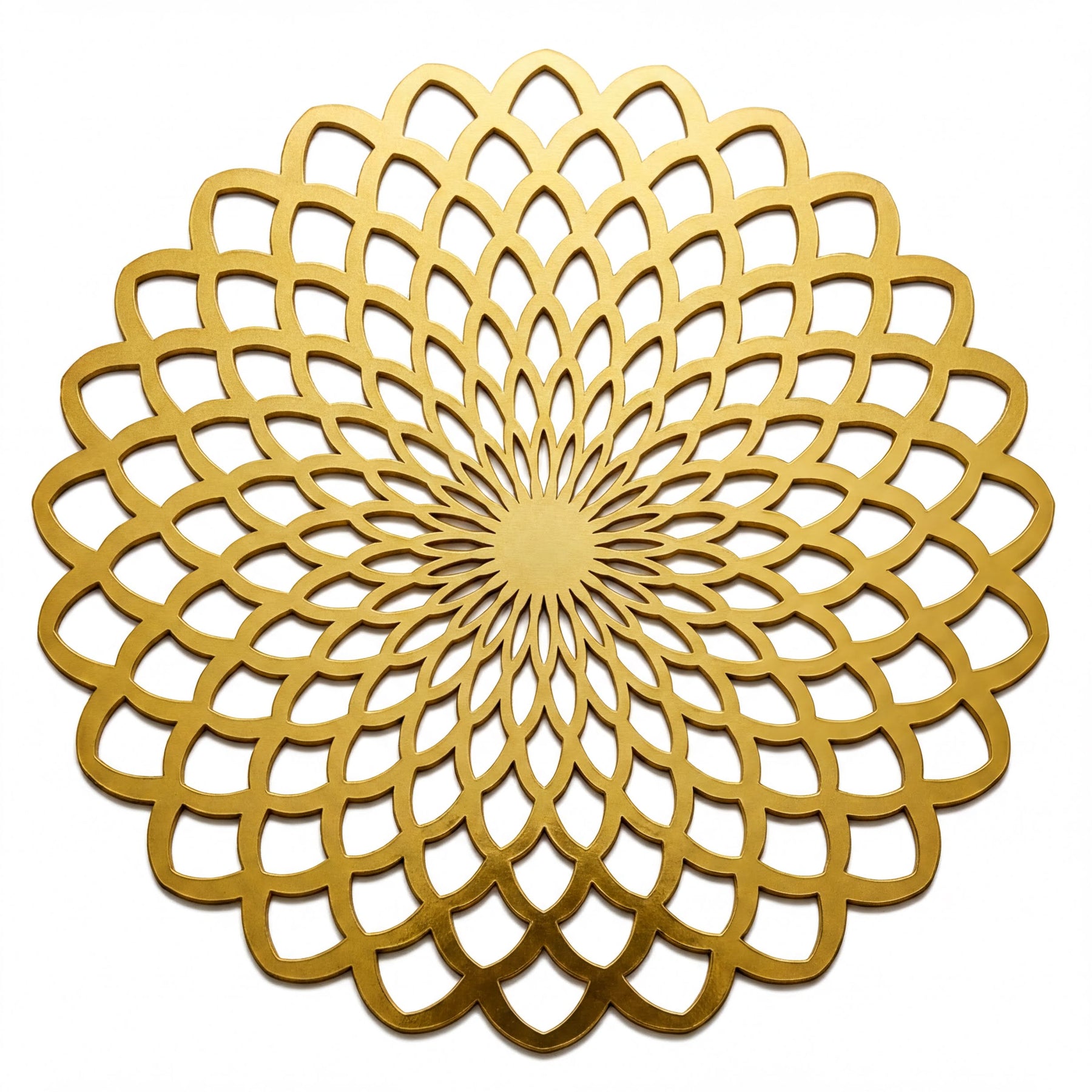 a gold-colored, circular pattern with a repeating geometric design.