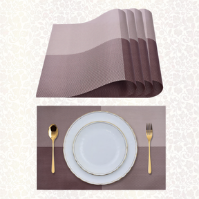 Set of four PVC Louvre placemats, heat-resistant table protectors for kitchen decor, featuring modern geometric design.