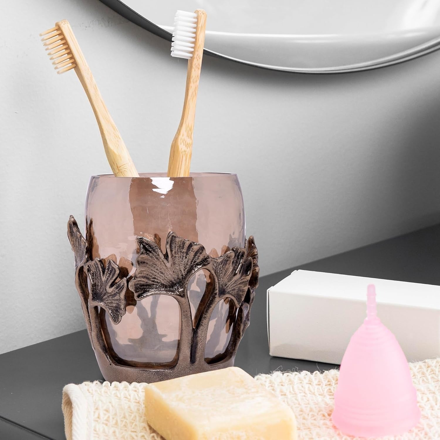 Elegant Aura stylish bathroom tumbler with contemporary design, decorative bath decor for modern home accents.