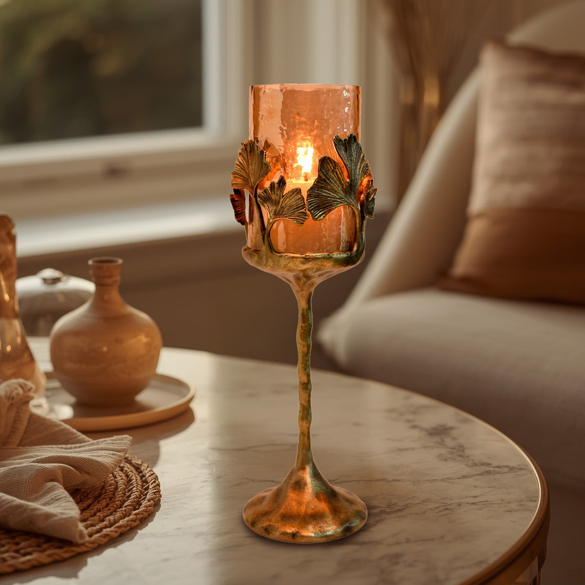 Gold Finished Candle Holder with Glass - Decozen