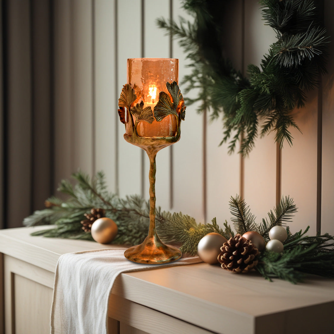 Gold Finished Candle Holder with Glass - Decozen