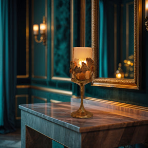 Gold Finished Candle Holder with Glass