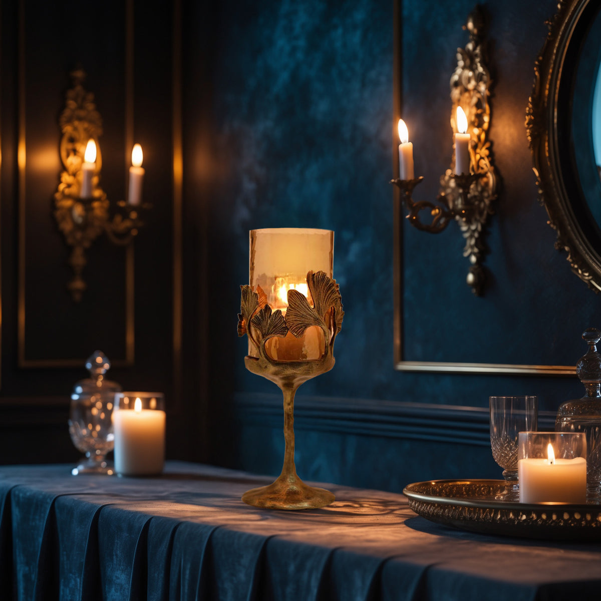 Gold Finished Candle Holder with Glass