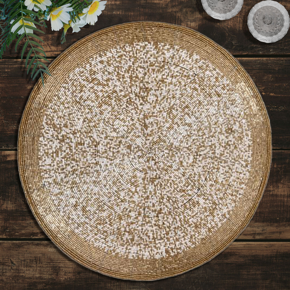 Golden Tatro – Beaded Placemats, The Tatro Collection Elegant Decorative Dining Table Accent 14 inch - Decozen