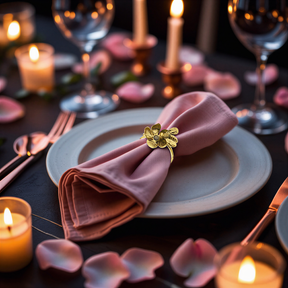 Set of four gold bee design napkin rings by 0024A171107, featuring detailed bee motifs for elegant table settings.