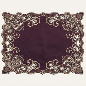 Set of four Amethyst Haze Plum Gold table placemats from RIZ-006-PM Granada Collection, artistic 12x18 inch dining décor.