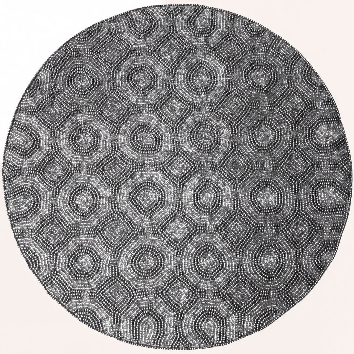 Set of two Adella Bloom beaded placemats featuring embroidered floral design, 14-inch decorative dining table décor.