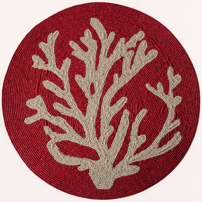 Set of two Radiant Charm embroidered beaded placemats in stylish red, 14-inch decorative table décor for elegant dining.