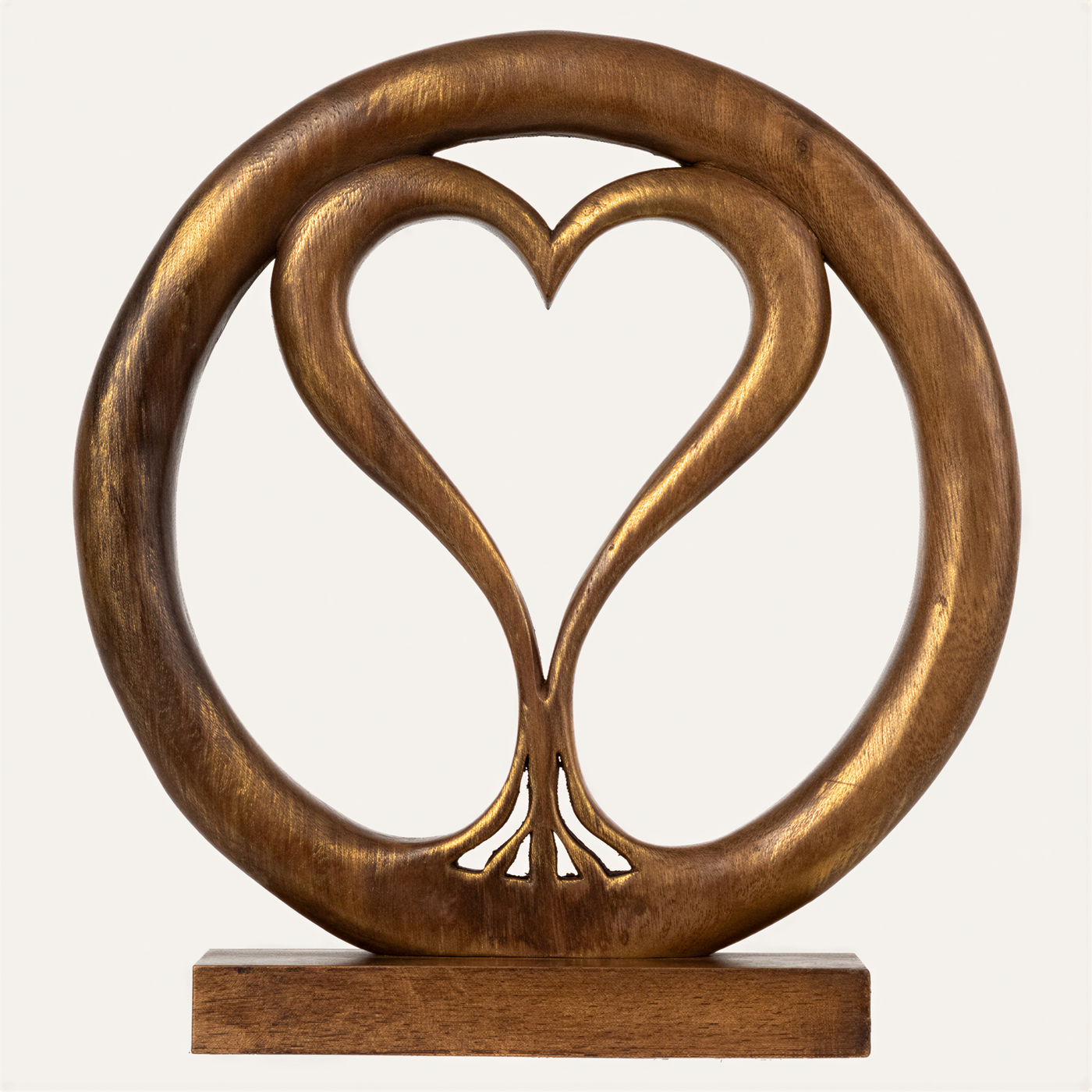 Solid wood heart sculpture by PAT056, a charming wooden decor piece perfect for mantel, fireplace, or foyer tabletop accent.
