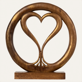 Solid wood heart sculpture by PAT056, a charming wooden decor piece perfect for mantel, fireplace, or foyer tabletop accent.