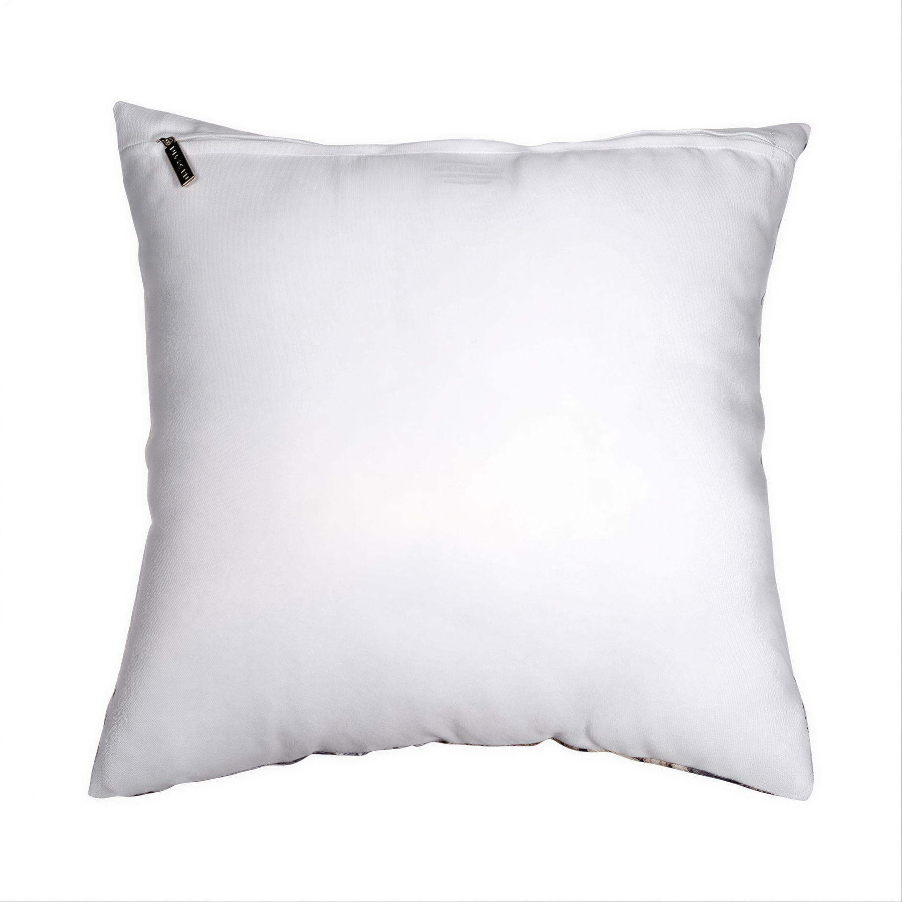 A plain white pillow with a zipper closure.