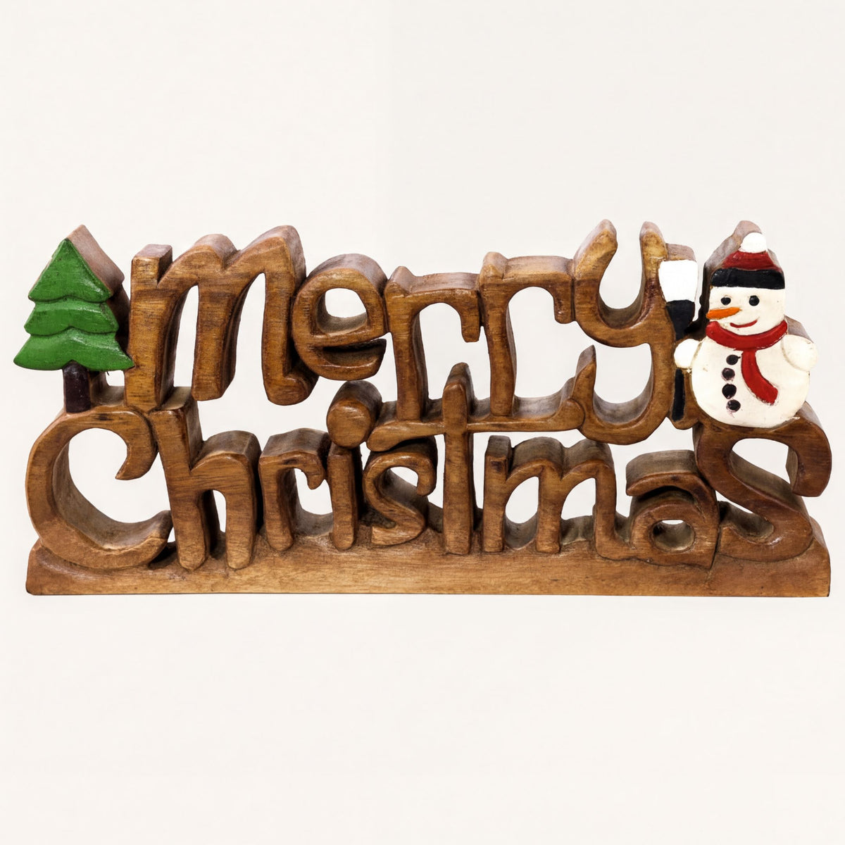 Handmade wooden Yuletide Charm sculpture, artistic Christmas home decor, showcasing intricate wooden craftsmanship.