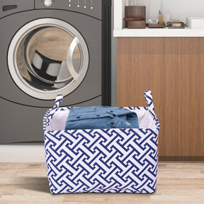 Blue White Laundry Hamper and Storage Bin - Set of 3 - Decozen