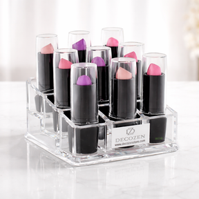 Clear F1110 makeup organizer with 9 slots for storing cosmetics and beauty tools, ideal gift for moms.