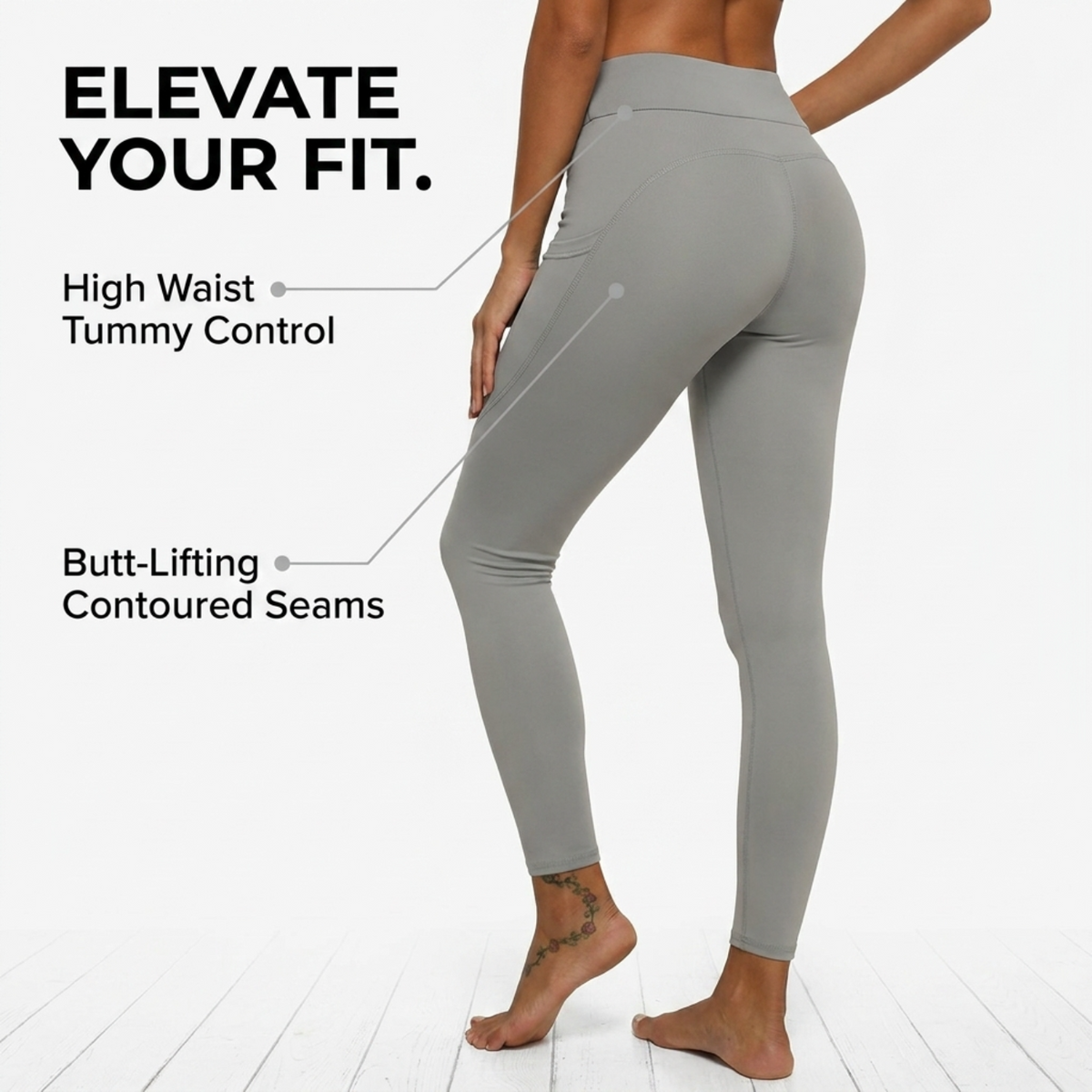 Yogazen Women's High-Waist Seamless Leggings with Side Pockets – Tummy-Control Tights