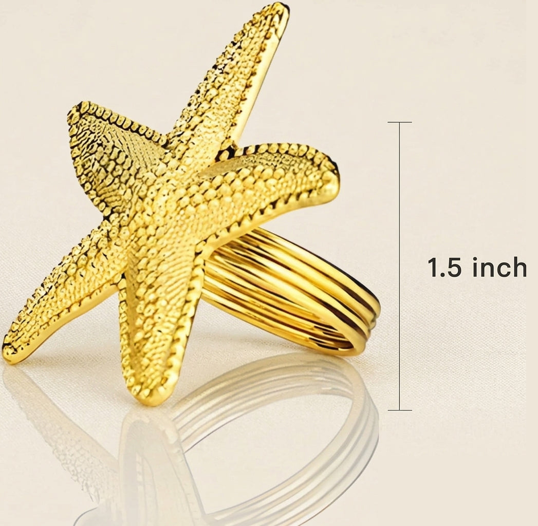 Golden Star – Napkin Rings in Gold Star Fish Design, Elegant Decorative Dining Table Décor