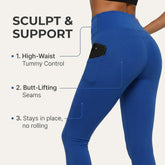 Yogazen Women's High-Waist Seamless Leggings with Side Pockets – Blue