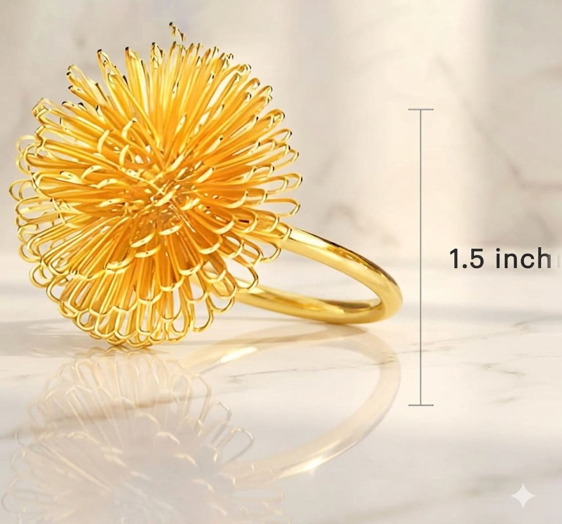 Floral Grace – Napkin Rings in Gold Floral Design, Artistic Decorative Dining Table Accent