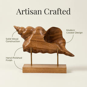 Wooden Shell Sculpture – Handmade Solid Acacia Wood Decor | Unique Coastal Gift