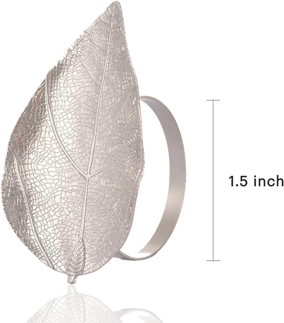 Silver Grace – Napkin Rings in Silver Leaf Design, Elegant Decorative Dining Table Décor