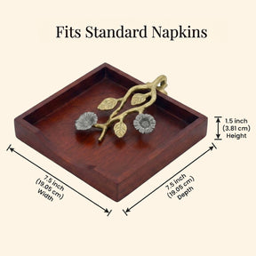 Solid Wood Napkin Holder with Silver and Gold Finish Ornament
