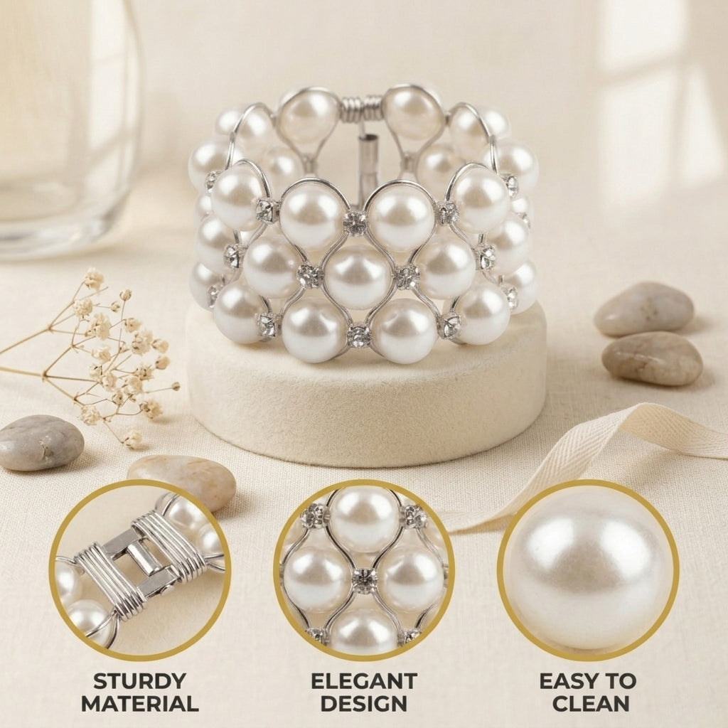 Pearl Majesty – Napkin Rings in Silver Pearl Crystal Design, Luxurious Decorative Dining Table Accent