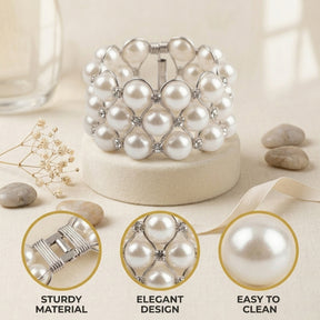 Pearl Majesty – Napkin Rings in Silver Pearl Crystal Design, Luxurious Decorative Dining Table Accent
