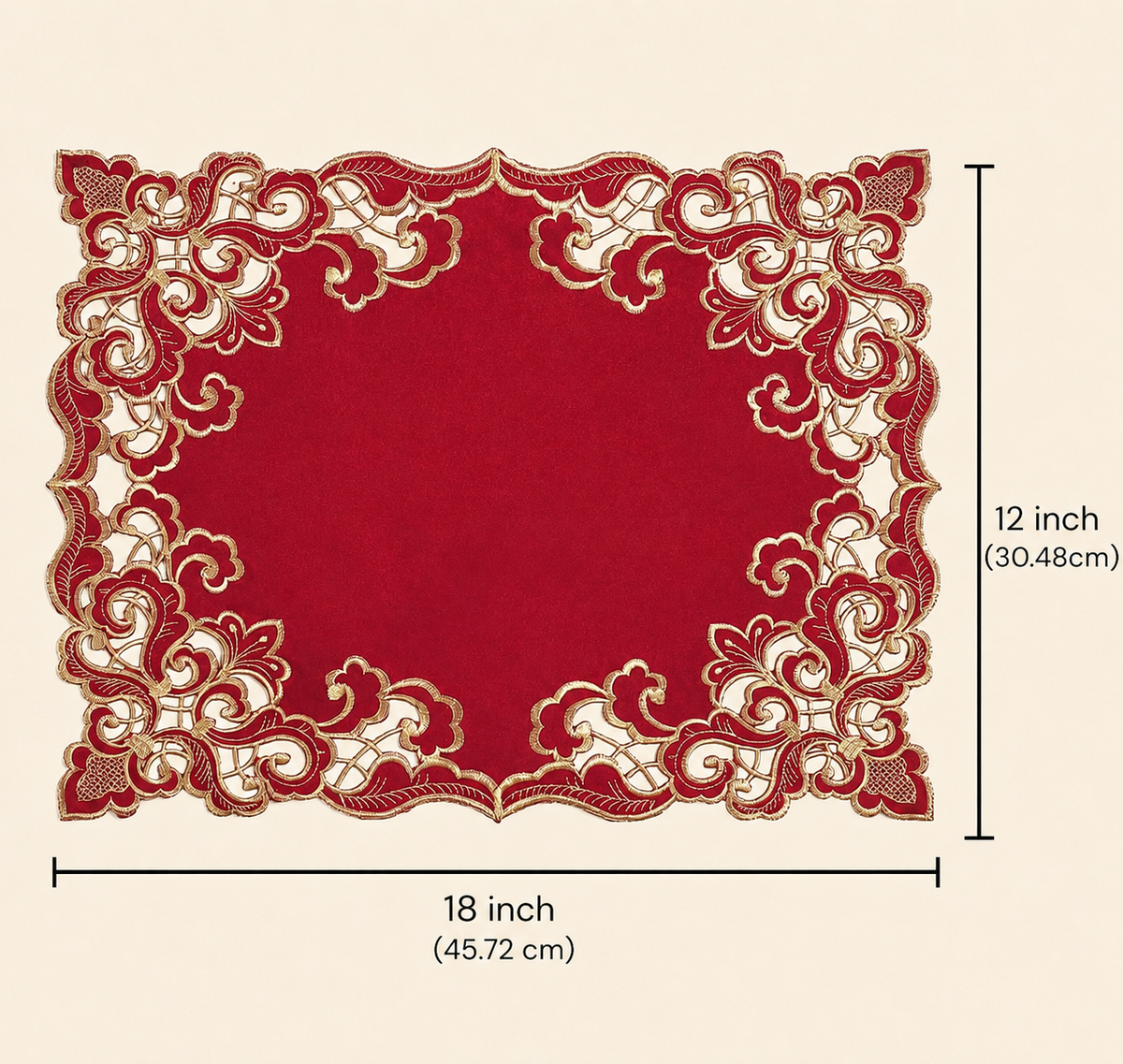 Crimson Glow – Burgundy Gold Table Placemats, Granada Collection Elegant Dining Décor 12*18 inch