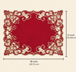 Crimson Glow – Burgundy Gold Table Placemats, Granada Collection Elegant Dining Décor 12*18 inch