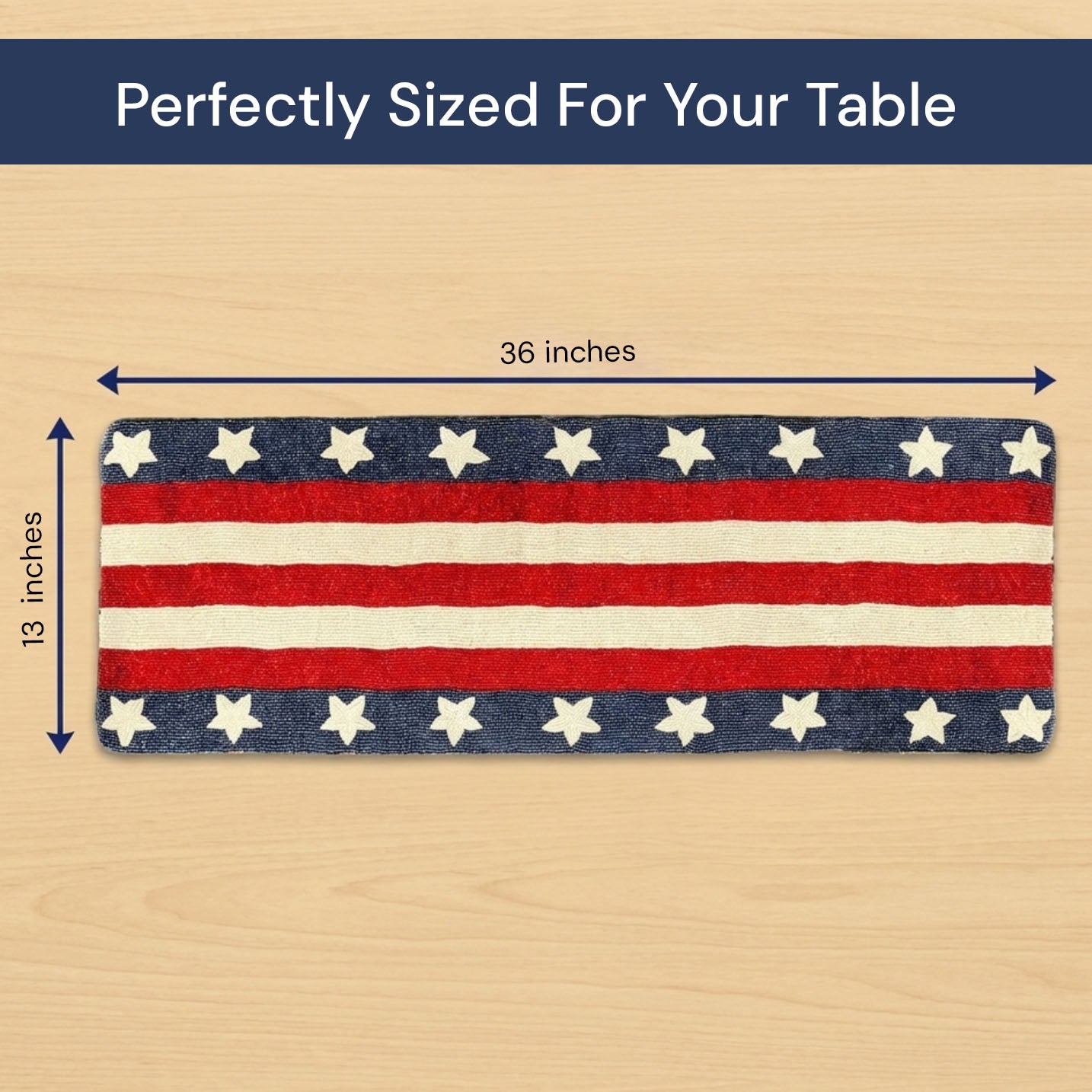 USA Flag Beaded Table Runner 13" x 54"