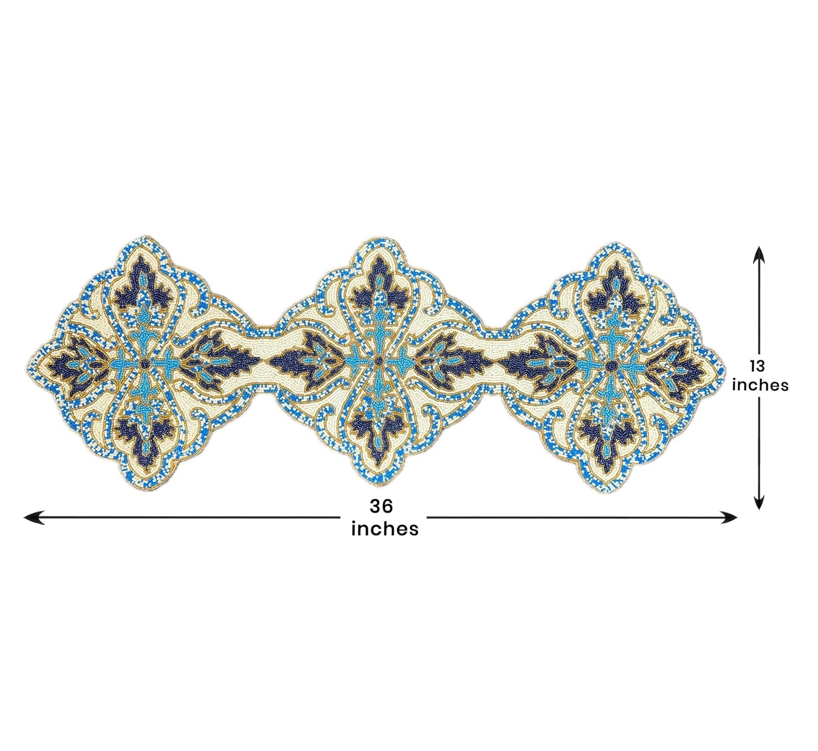 Beaded Table Runner - Blue White 54" x 13"