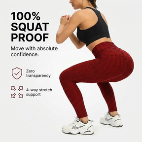 High Waist Leggings, Scrunch Booty, Textured Tummy Control - Grey & Maroon