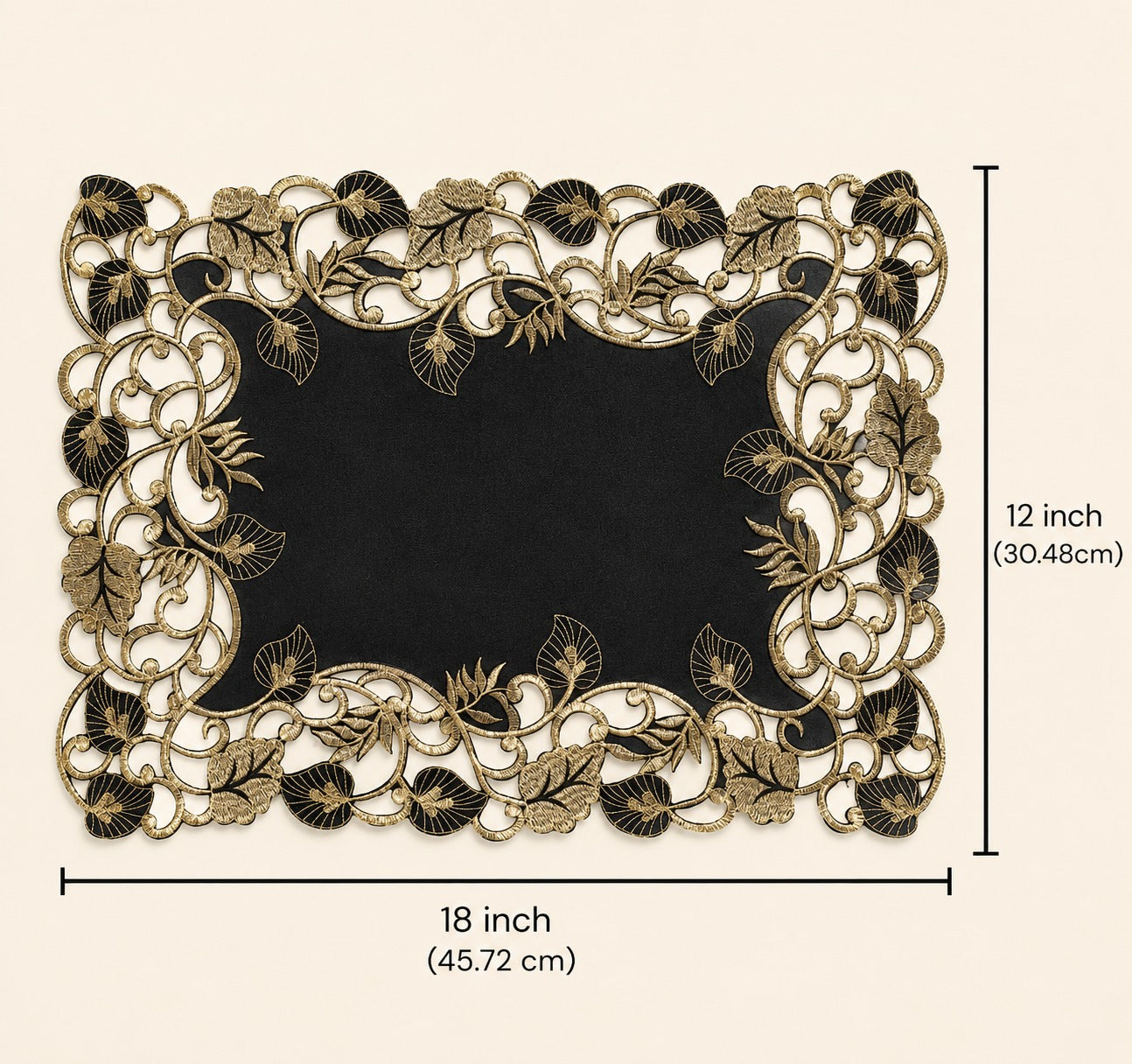 Midnight Gold – Black Gold Table Placemats, Tarantino Collection Elegant Dining Décor 12*18 inch